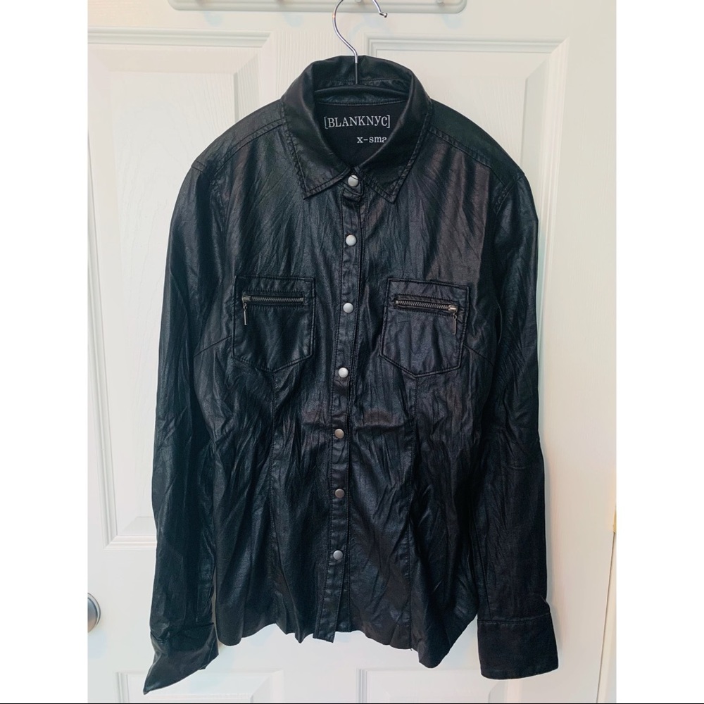 BLANK NYC vegan wrinkled leather button up